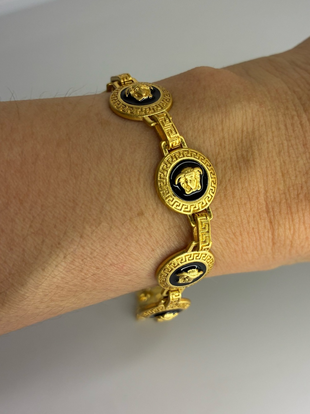 Vintage Gold and Black Medusa Disc Bracelet